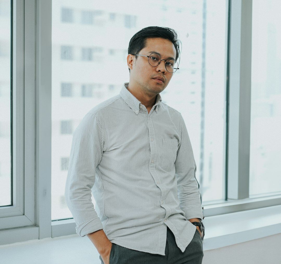 Professional man startup founder portrait with glasses